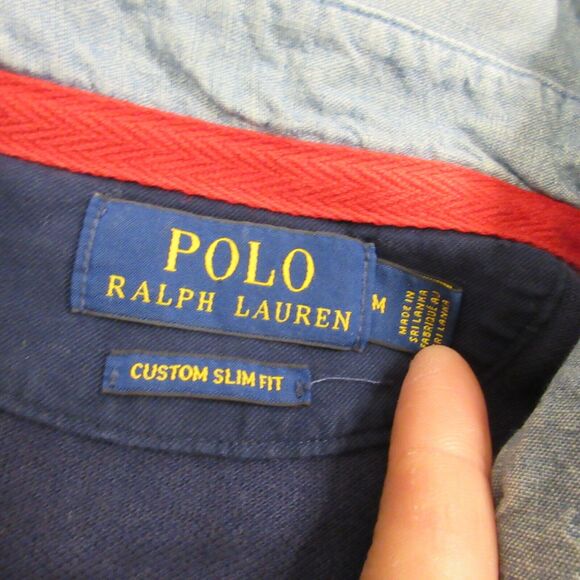 Polo Ralph Lauren Men Flag Rugby Polo Shirt size M Custom Slim Fit Blue Chambray - Picture 4 of 8